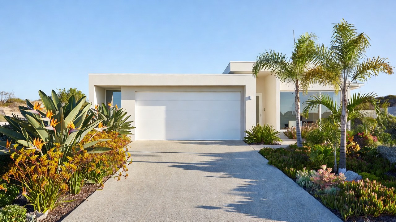A modern sectional garage door on a Gold Coast home